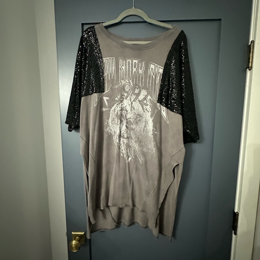 Free People Band shirt dress with sequins sleeve